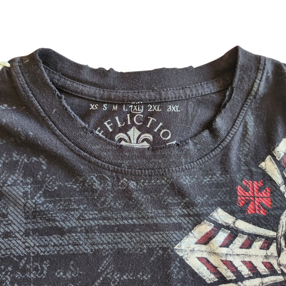 Affliction T-Shirt Skull Cross Wings Biker Black Size XL - Picture 5 of 15